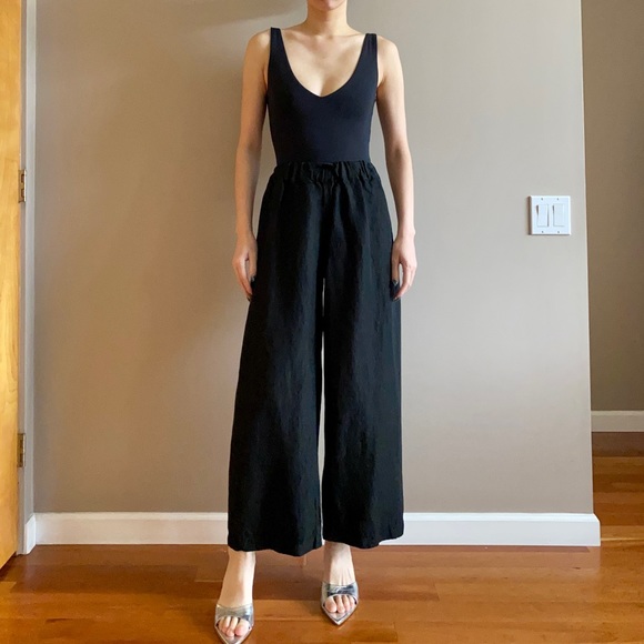 Vintage Pants - Vintage linen wide leg pants black